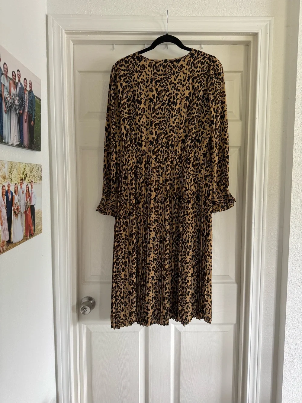 J. Crew Leopard Print Long Sleeve Pleated Midi Dress - Tan & Black